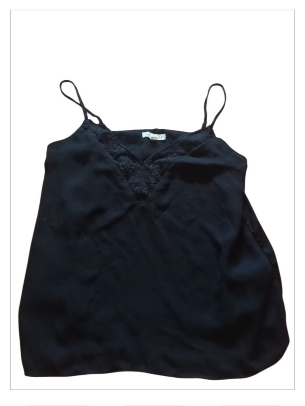 Black Lace-Trim loose Blouse Cami Spaghetti Strap Tank Top